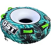 OST Outdoor 1-2 Person Towable Tube for Boating, Inflatable Water Tube with Heavy-Duty PVC &amp; Nylon Cover, 4 Grip Handles, Quick Connect Tow System, Durable Water Sports Tube for Adults &amp; Teens