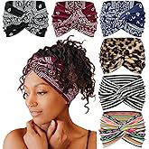 Tobeffect Wide Headbands for Women, 7'' Boho Turban Headband Large Hairband Twisted Hair Accessories, 6 pack
