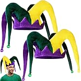 Geyoga 2 Pair Mardi Gras Jester Hat Jester Giant Mardi Gras Hat Adult Funny Costume Carnival Dress Accessories for Women Men Masquerade Cosplay Decoration