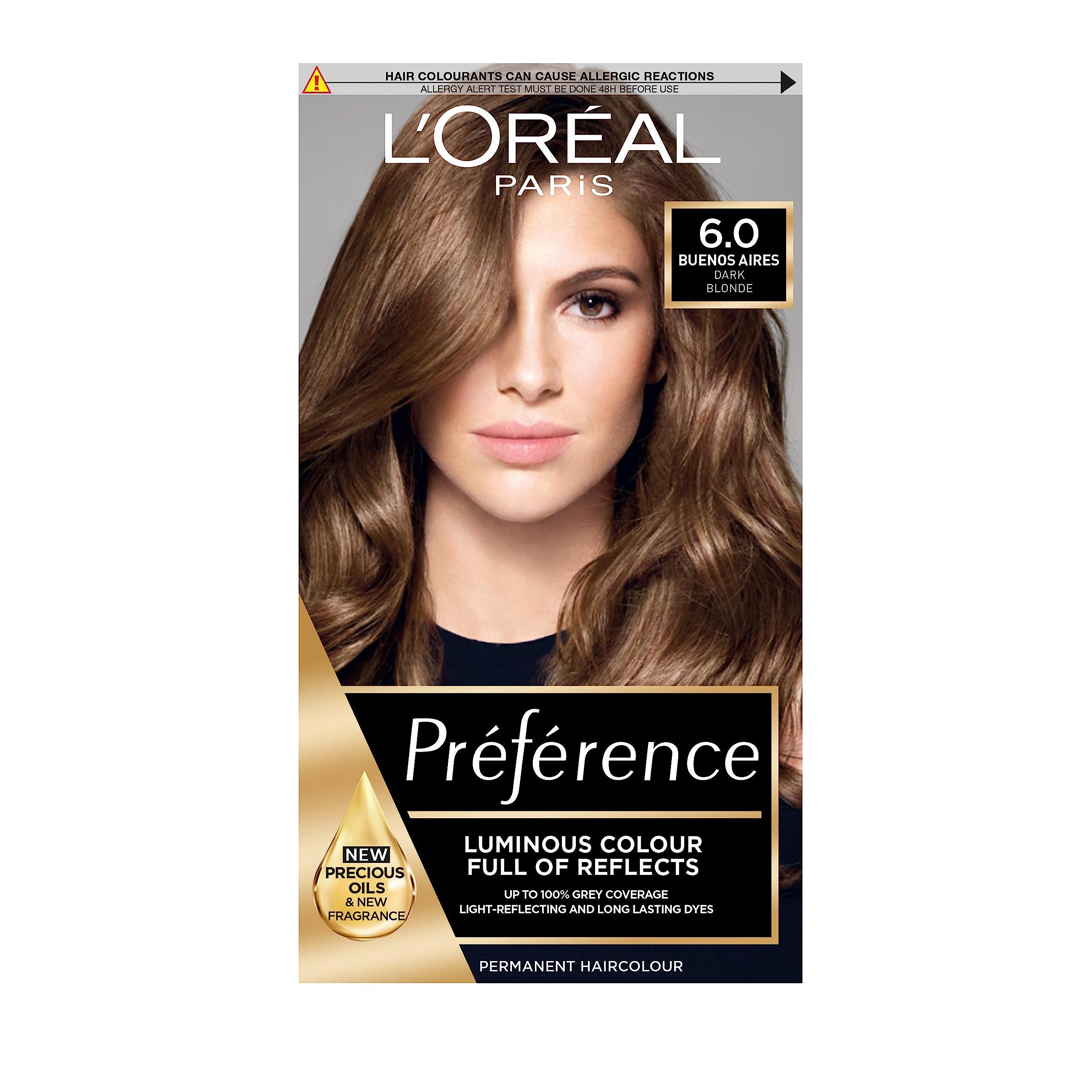 L'Oreal Paris Permanent Hair Dye, Preference 6.0 Buenos Aires, 100% Grey Coverage, Long Lasting, Luminous Hair Colour with Anti-Brass Purple Mask, Luminous Reflects, Pack of 1 — image 1