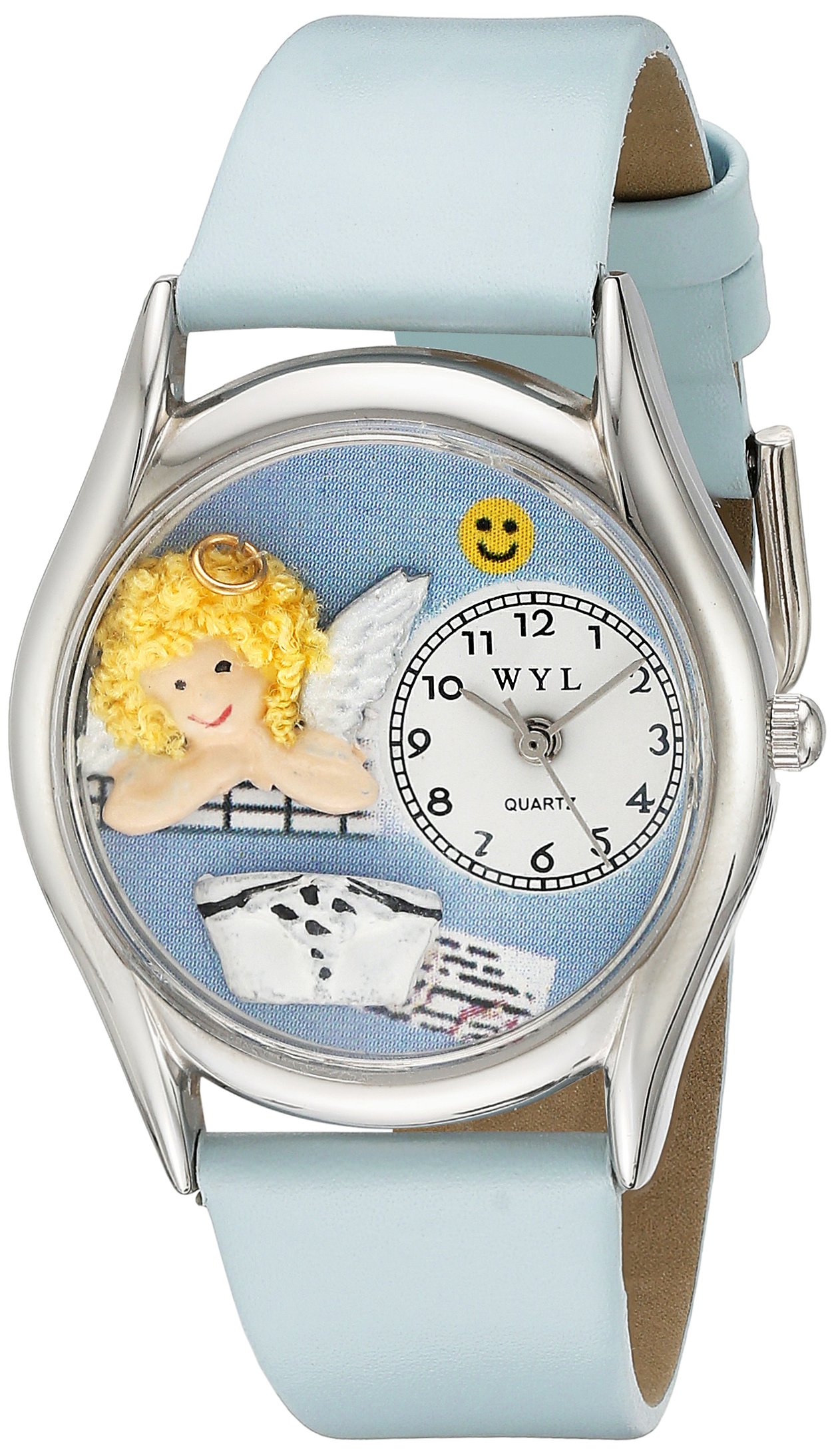 Whimsical Watches Nurse Angel Baby Blue Leather and Silvertone Unisex Quartz Watch with White Dial Analogue Display and Multicolour Leather Strap S-0610007
