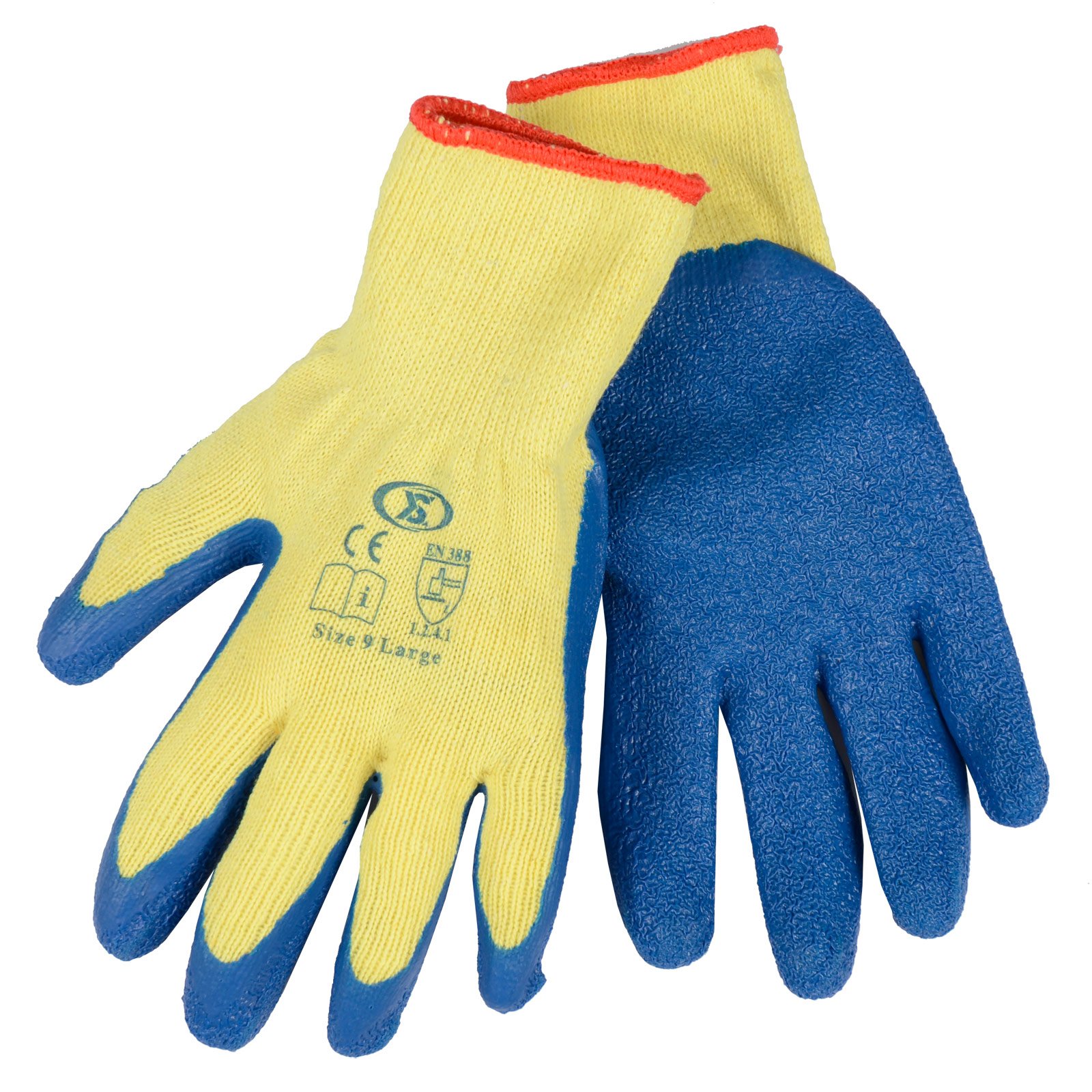 XS-Stock XS1918 12 Pairs of Builders Gardening DIY Latex Coated Work Gloves - Blue (Size 9), Large