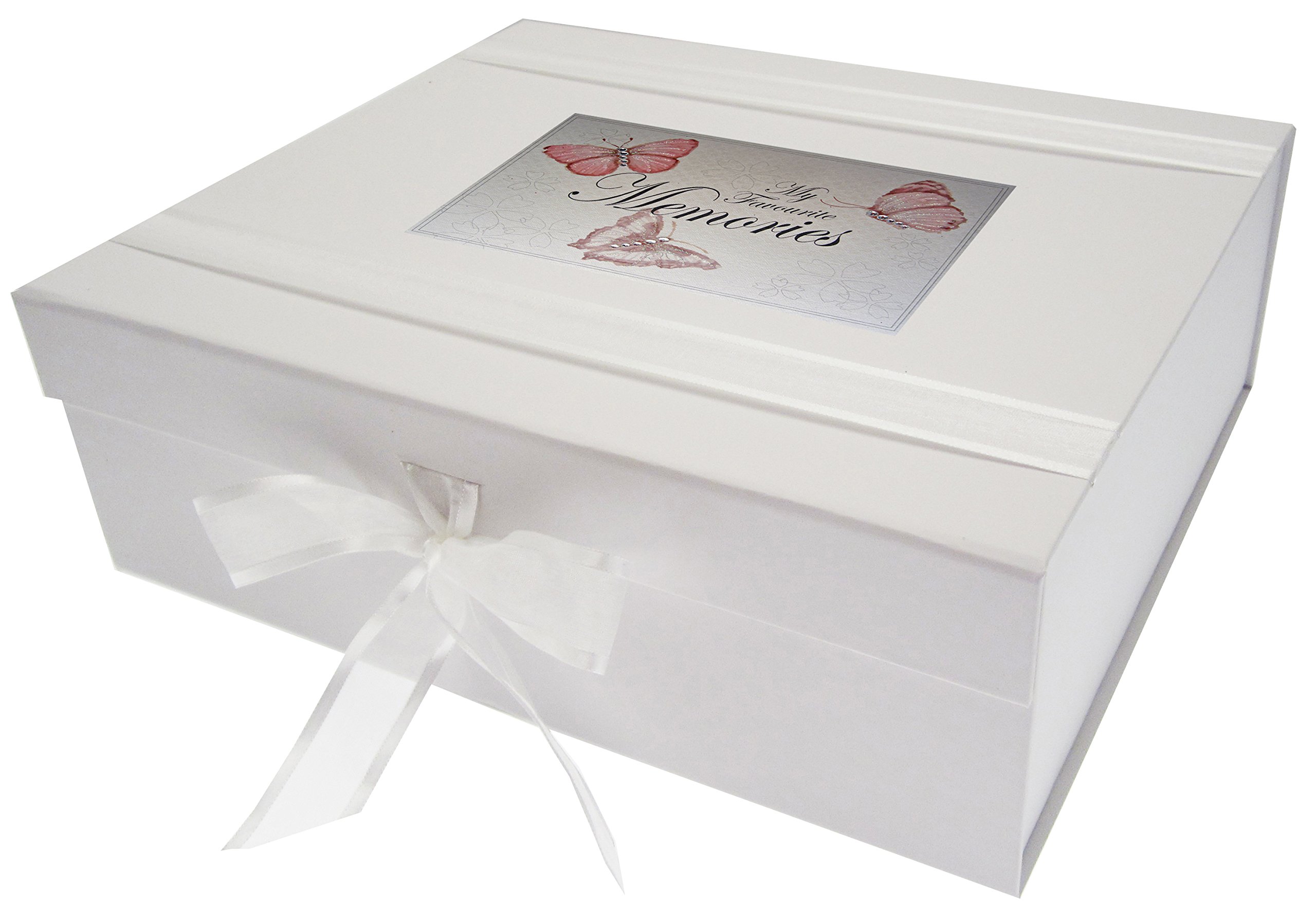 White Cotton Cards Favourite Memories, Large Keepsake Box, Vintage Butterflies, Board, White, 27.2 x 32 x 11 cm