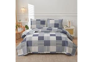 Green Essen Blue White Plaid Quilt Twin Size Lightweight Patchwork Bedspread Soft Breathable Check Quilts Gingham Bedding Checker Pattern Coverlet Bed Cover Set Geometric Home Decor