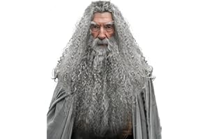 JEGERMIG Grey Wizard Curly Wig and Beard Christmas Funny Cosplay Santa Claus Costume Accessory for Adults