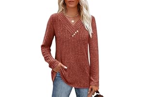 SAMPEEL Sweaters for Women Long Sleeve Shirts V Neck Tops with Buttons Fall Fashion Outfits Winter Clothing 2025