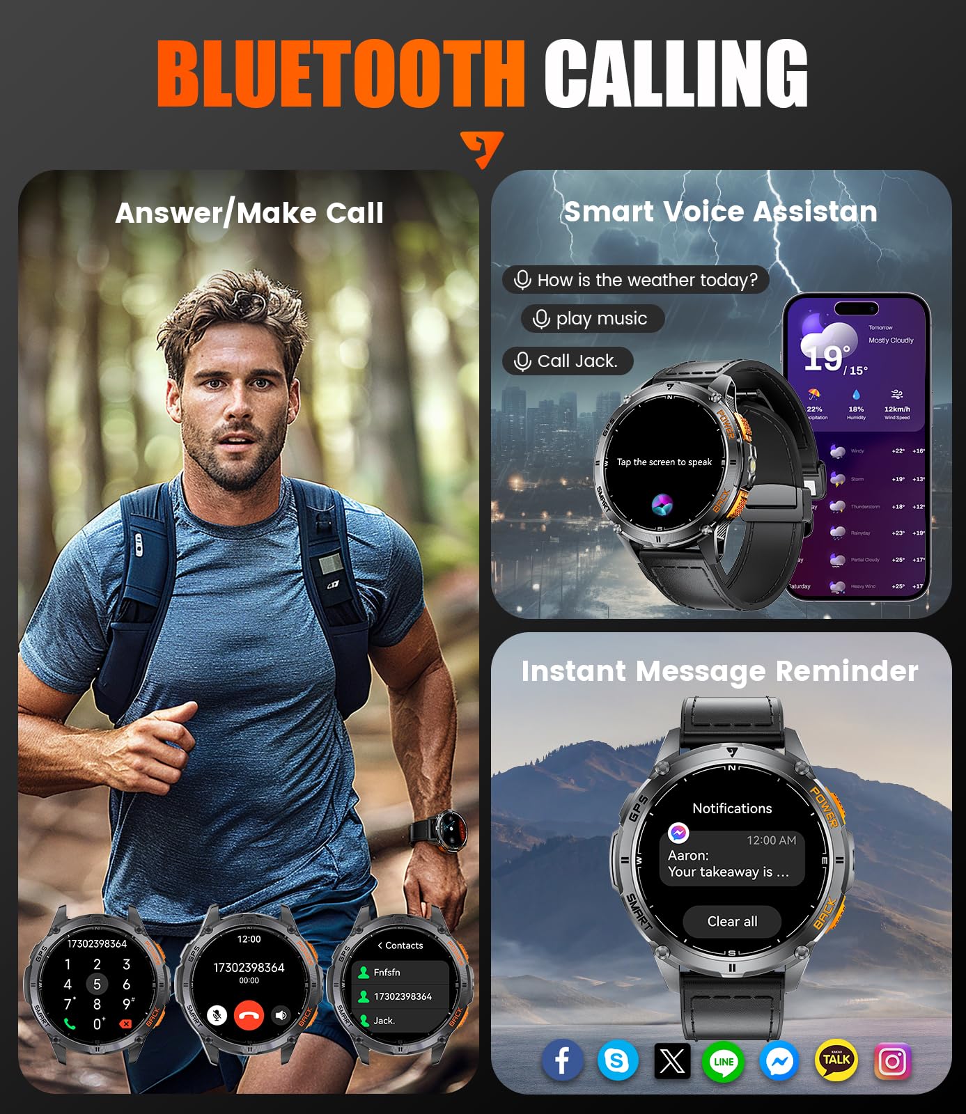 LIGE GPS Military Smart Watch for Men with Make/Answer Call, 1.43