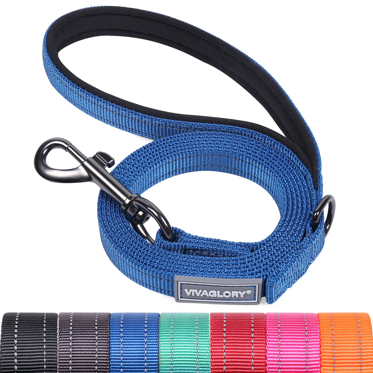 VIVAGLORY Dog Lead Dailyx Dog Leash, Lead with Soft Padded Handle for Training & Walking, Heavy Duty & Double Layer Nylon for Pet Puppy, 150 x 1.4cm, Blue