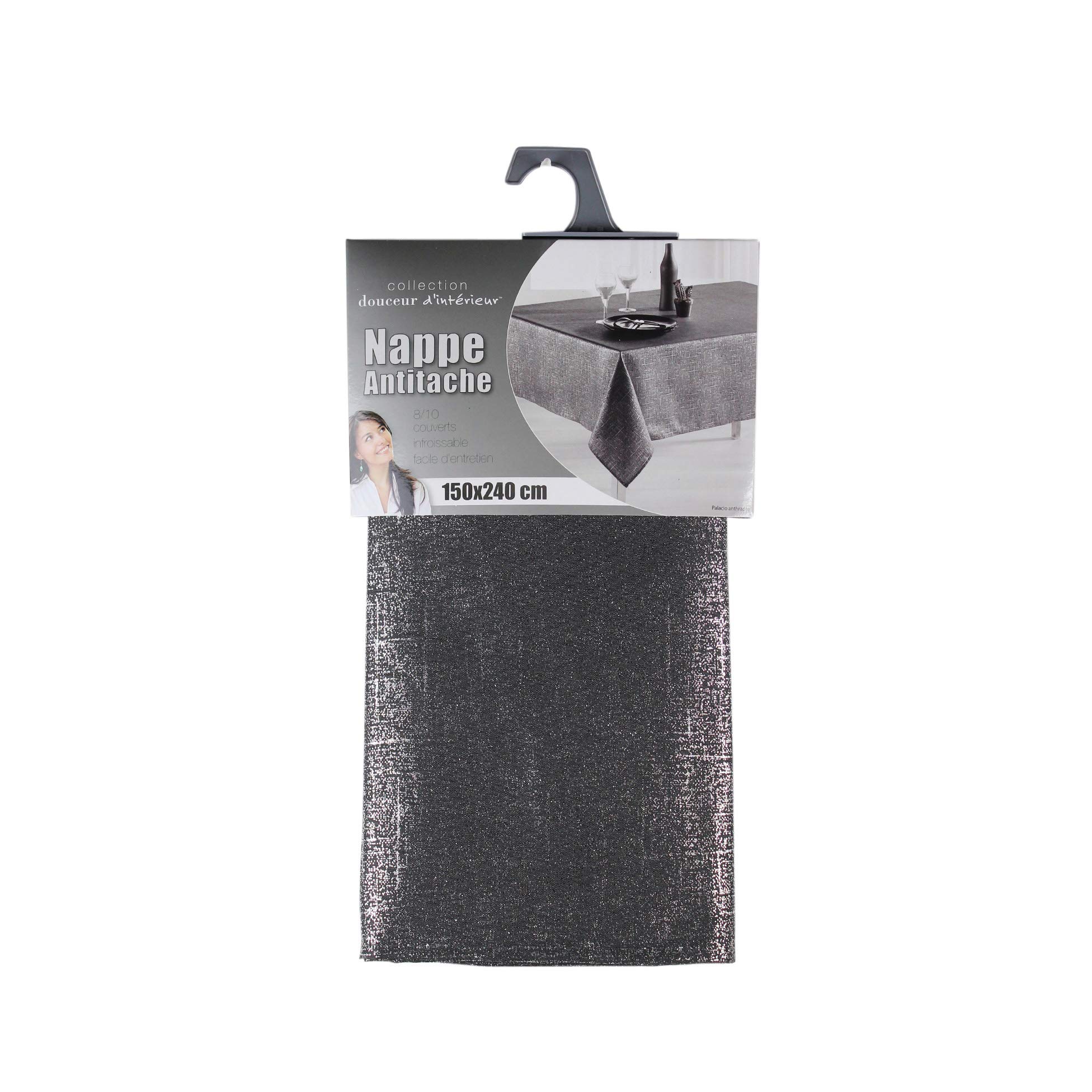 Douceur d'Intérieur Rectangular Tablecloth 150 x 240 cm Printed Polyester PALACIO Anthracite Silver