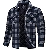 MAGCOMSEN Mens Flannel Shirts Long Sleeve Quilted Insulated Winter Jackets Warm Snap Button Down Shacket