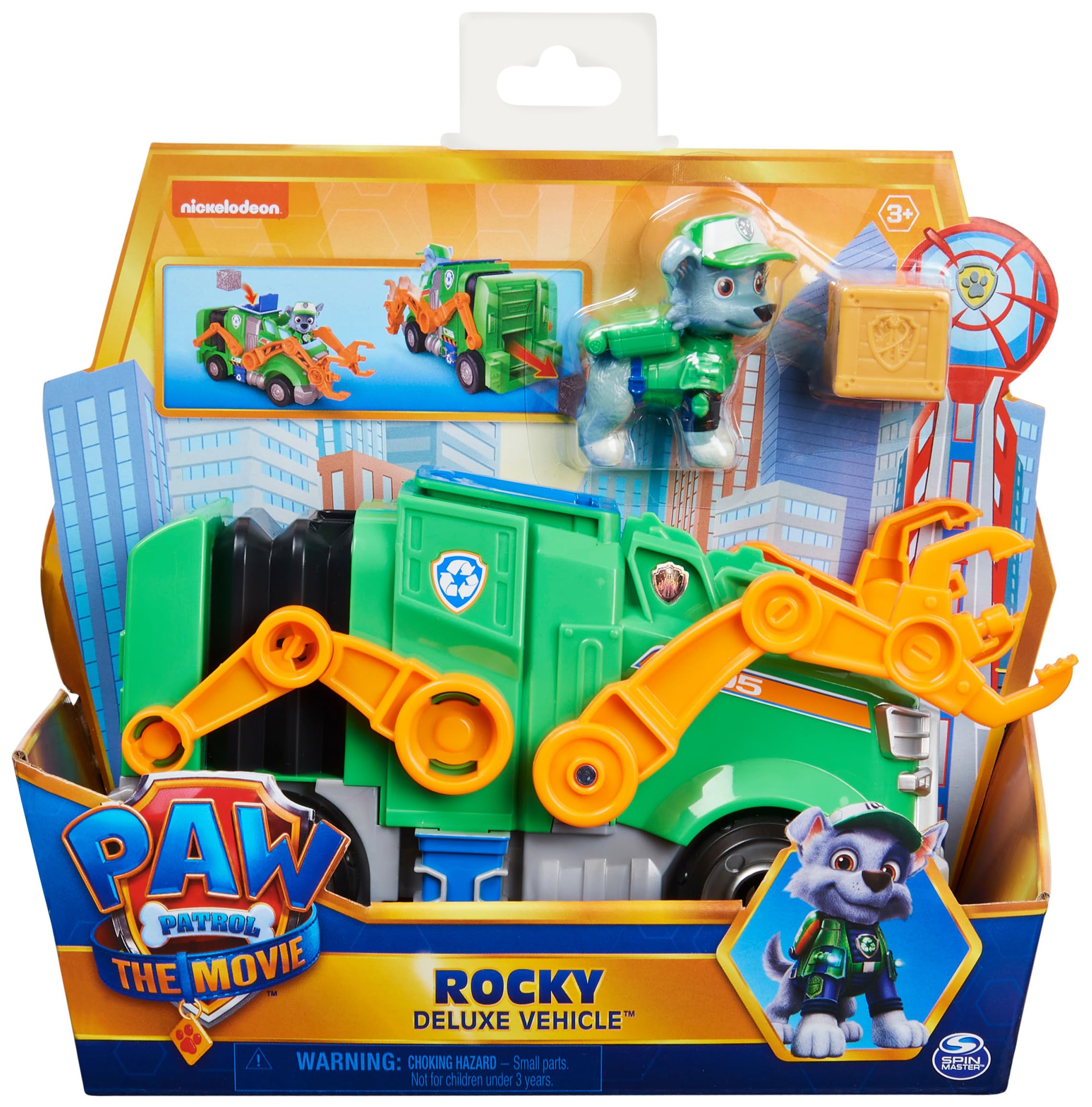 Paw Patrol, Rocky’s Deluxe Movie Transforming Toy Car with Collectible Action Figure, Kids’ Toys for Ages 3 and up