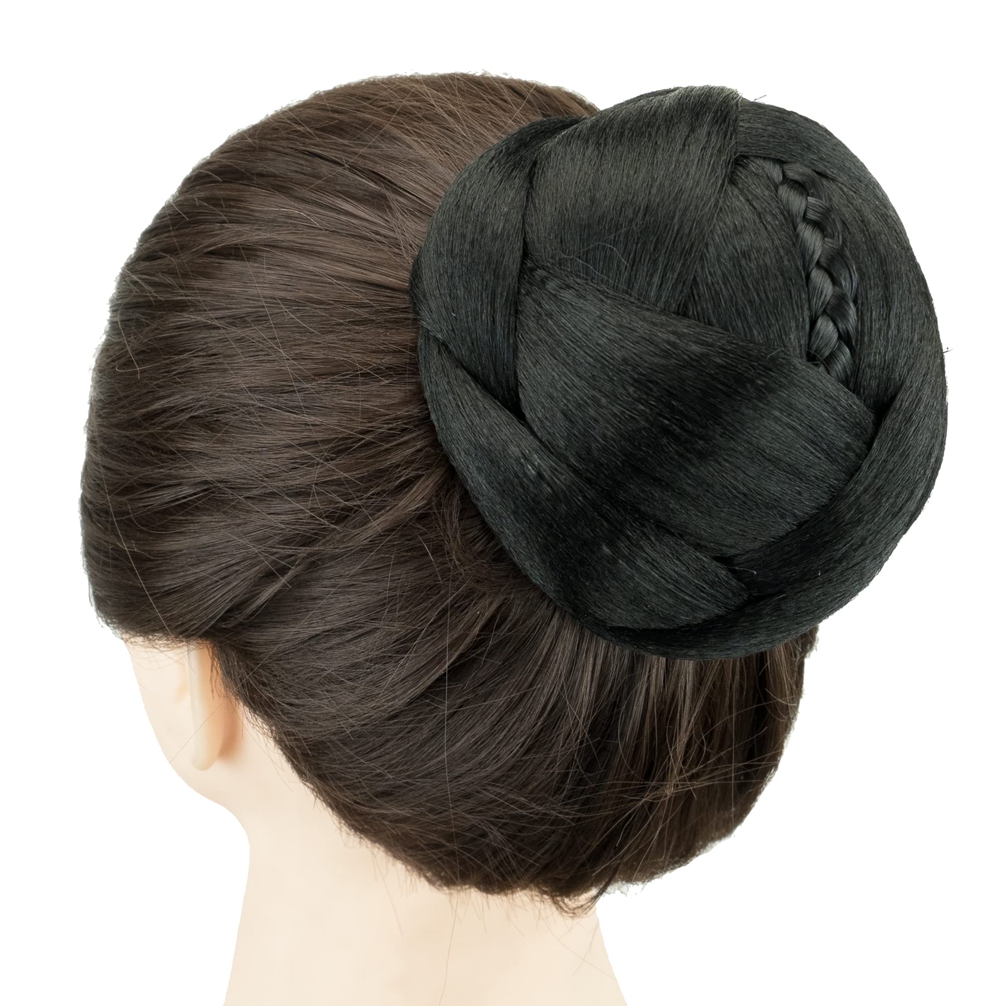 IMISSU Dancer Braided Chignon Hair Cover Donut Hairpieces Scrunchie Hair Bun Wig Updo on Wedding Party (M3 Black)