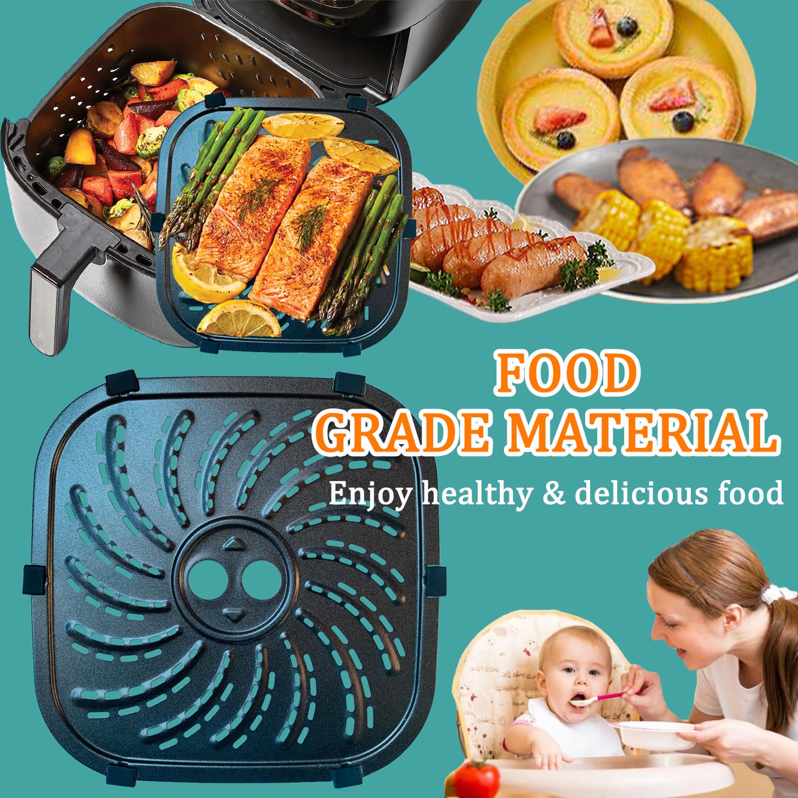 Air Fryer Rack for PowerXL Vortex Pro 8QT Air Fryer Plus, Upgraded Air Fryer Tray Grill Crisper Plate Pan Insert Grate Grid Shelf for 8QT PowerXL Air Fryer, Nonstick, Dishwasher Safe