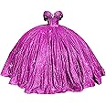 LuxeEspy Sparkly Quinceanera Dress with Bow Puffy Sweet 16 Dresses Ball Gown with Train Off Shoulder Formal Party Gown SE016