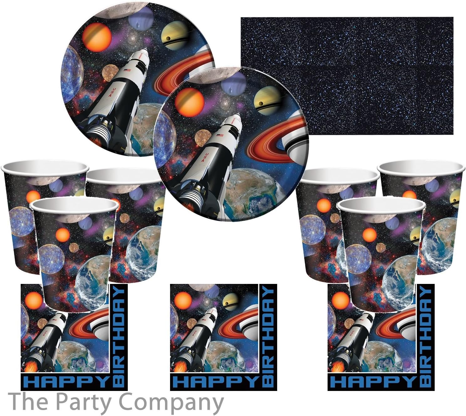 Space Rocket Blast Boys Birthday Party Kit for 16 Plates Napkins Cups