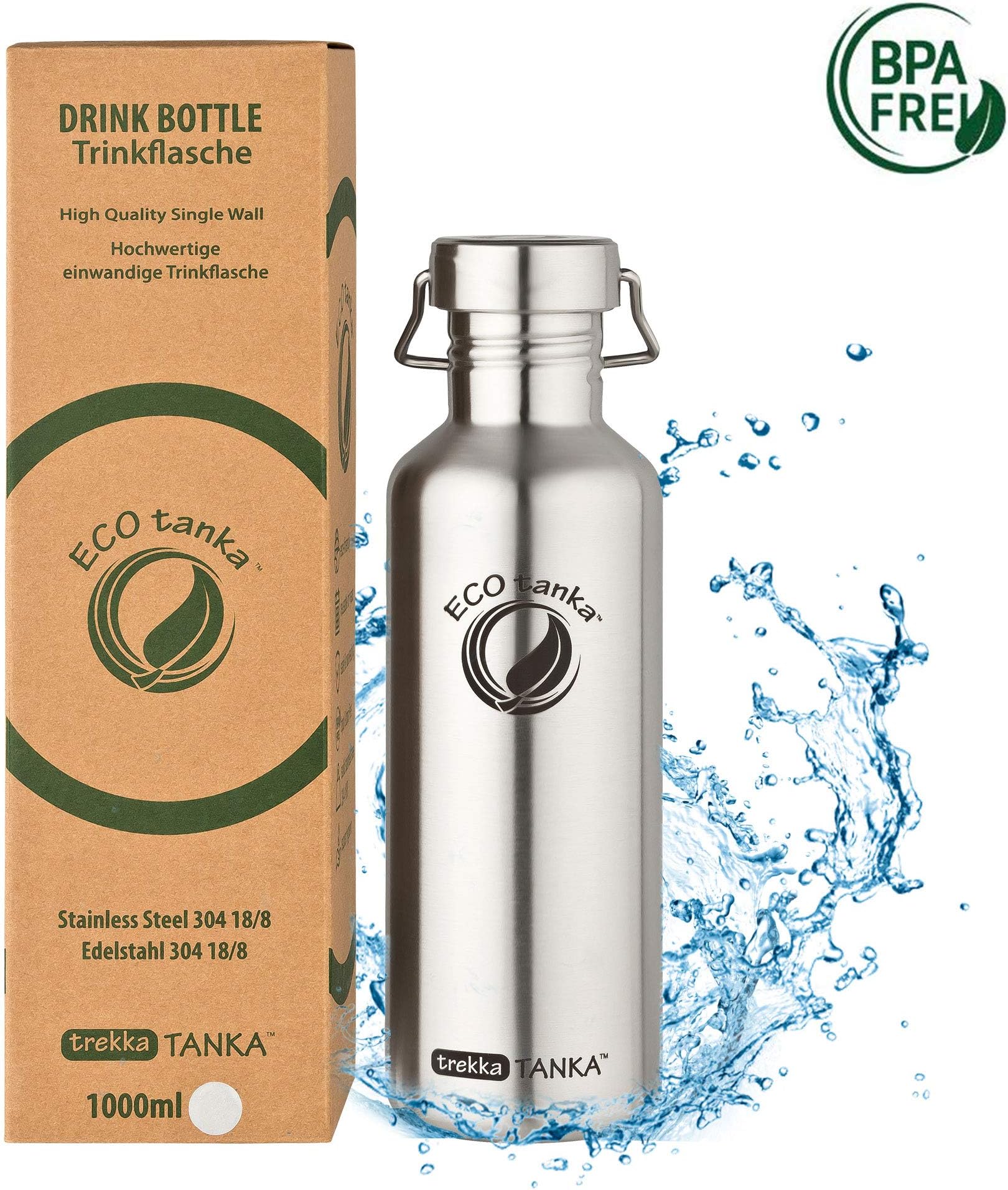 ECOtanka, Stainless-Steel Water-Bottle, 350ml/12oz - 600ml/20oz - 800ml/27oz - 1000ml/35oz, Wave-Steel-Lid, BPA-free, ecological, sustainable