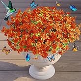 Qubigko Artificial Flowers for Outdoor Decor, 16 Pack UV-Resistant Fake Tangerine Silk Daisy Flowers, Perfect for Spring & Summer Decorating – Front Porch, Patio, Window Boxes, and Potted Plants