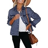luvamia Jean Jacket Women Trendy Texture Distressed Button Down Long Sleeves Casual Trucker Denim Jackets with Pockets