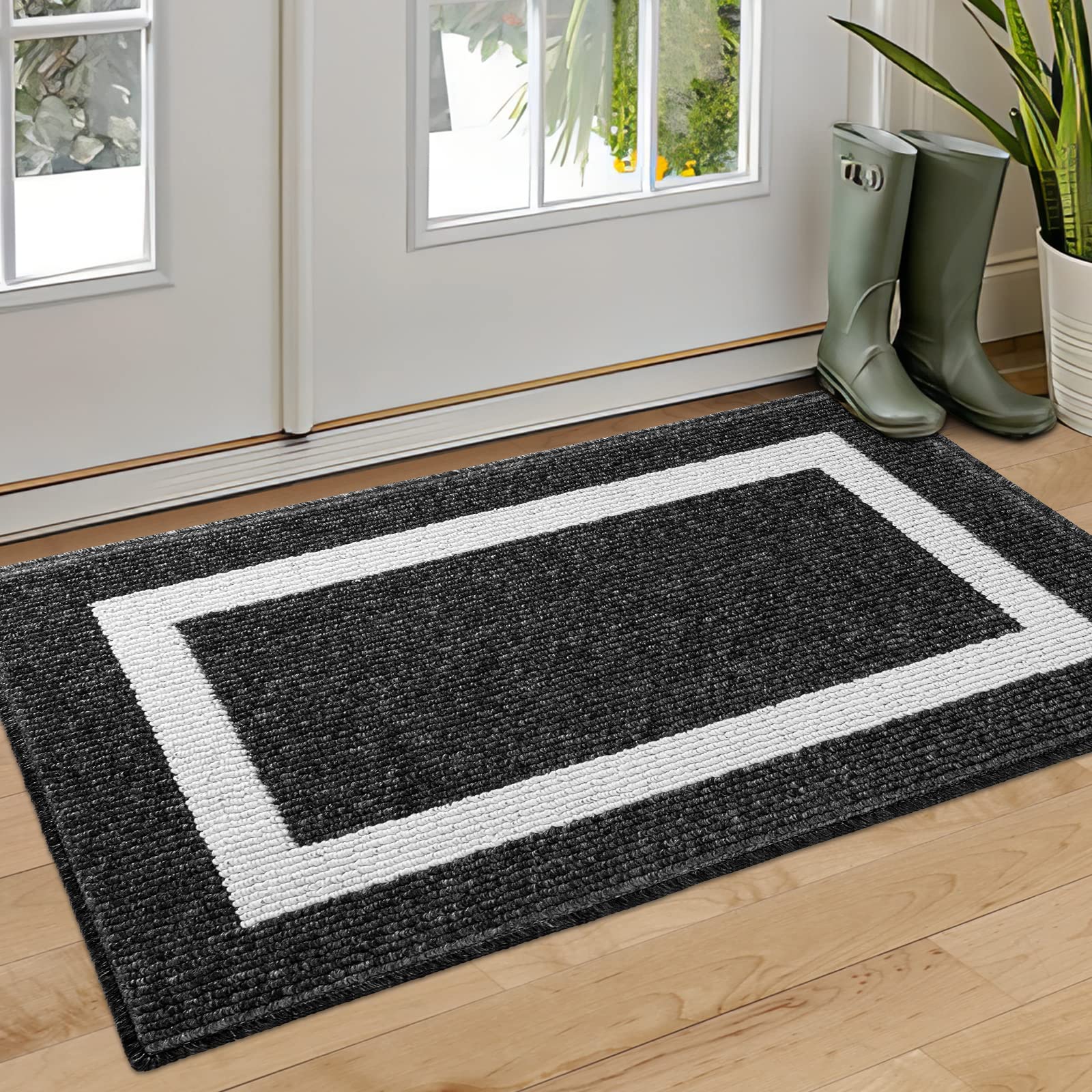 NAXBEY Door Mat Indoor Doormat,Non-Slip Absorbent Dirt Trapper Door Mats Indoor,Machine Washable Low-Profile Floor Mats for Front Back Door,Hallway,Kitchen,Garden,Laudry Room (60 x 90 cm, Black)