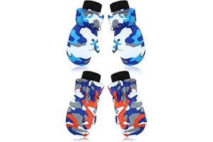SATINIOR 2 Pairs Kids Winter Snow Mittens Unisex Waterproof Warm Ski Gloves for Children Girls Boys Toddlers Baby
