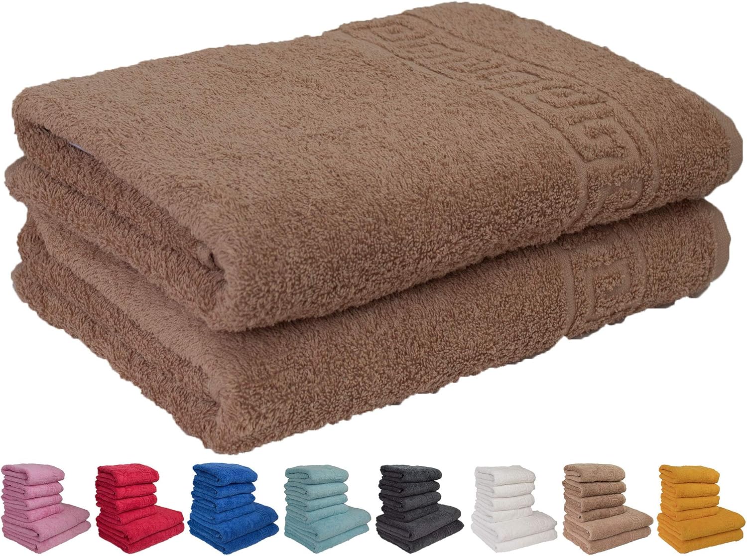 CAMEL BROWN 2 HAND TOWELS SET 50X90 100 NATURAL COTTON 500 GSM THICK