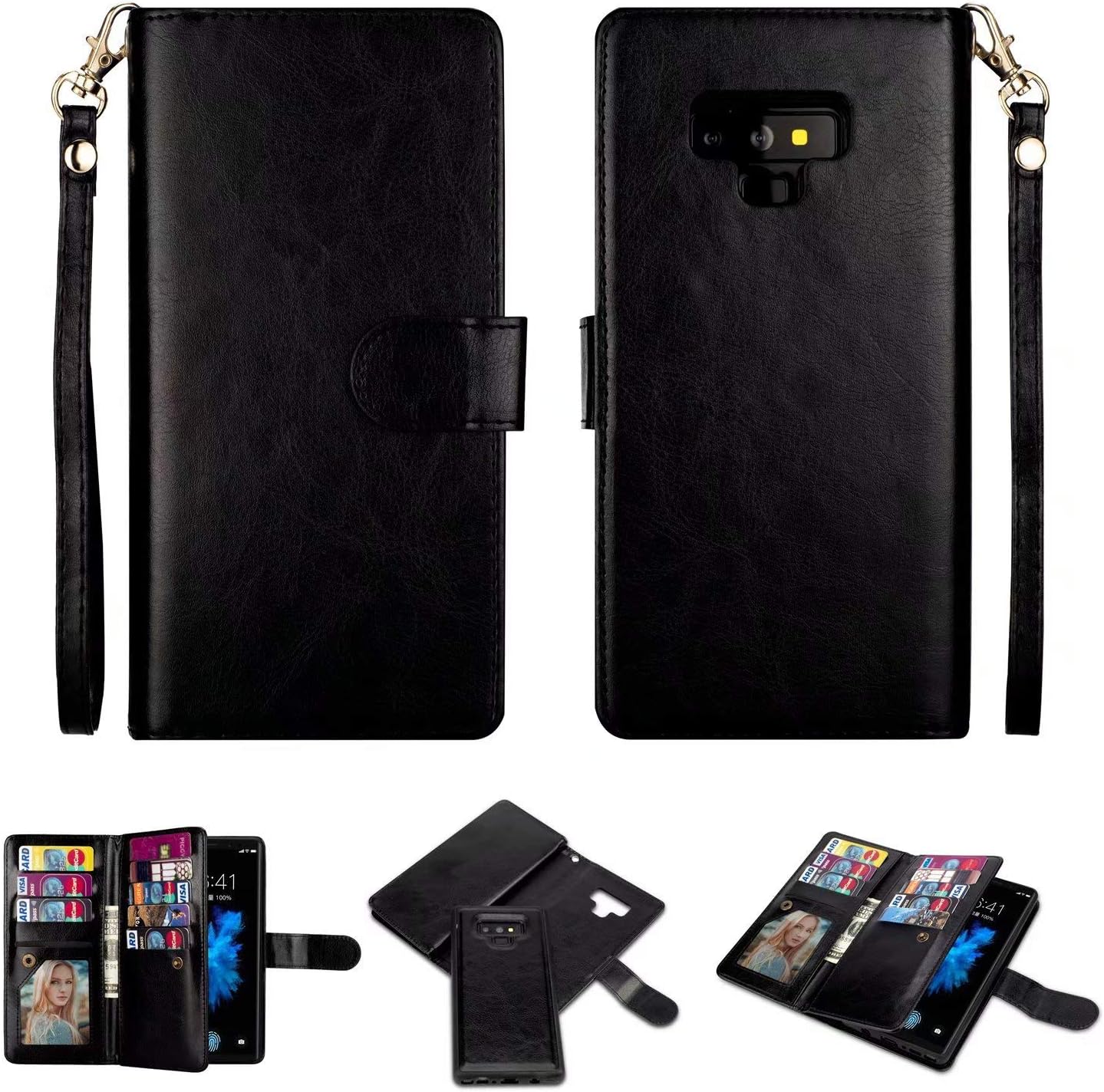 Galaxy Note 9 Wallet Case, SUPZY Leather Detachable Magnetic Flip 9 Card Slots Holder