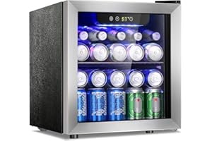 Antarctic Star 48 Can Beverage Refrigerator,12 Bottle Wine Cooler with Stainless Steel Glass Door, Digital Temperature Display,Electronic Temperature Control, Silver