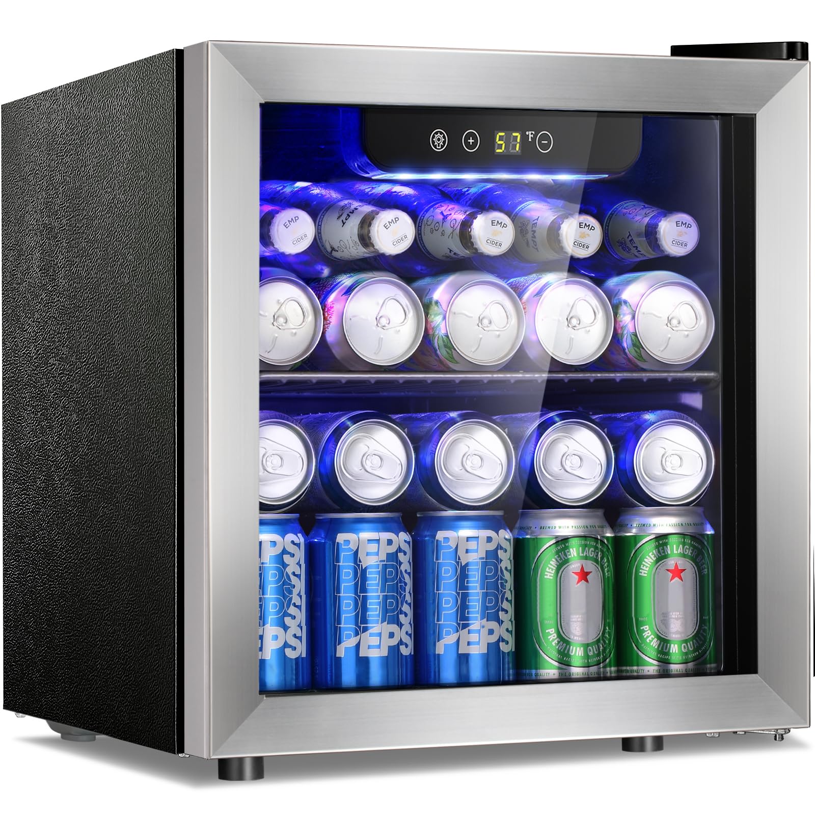 Arctic Star Refrigerador de bebidas para 48 latas, enfriador de vino para 12 botellas con puerta de vidrio de acero inoxidable, pantalla digital de temperatura, control electrónico de temperatura, plateado
