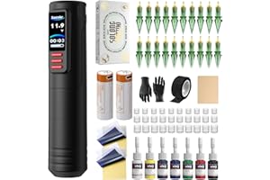 NAZZOR Tattoo Kits Tattoo Machine with Two 1600mAh Batteries,20PCS Cartridge,Tattoo Pen Complete Tattoo Accessories for Beginners (NA-TK8501-1）
