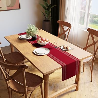 Encasa XO Dining Table Runner 32x137 cm Red Fine Ribbed Cotton
