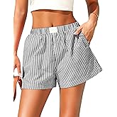 Marvmys Womens Boxer Shorts Cotton Plaid Gingham Shorts Summer Elastic Waist Pajama Buttoms with Pockets