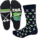 I'D RATHER BE CHASING Funny Mens Socks, Hunting & Fishing Gifts for Men, Fun Hunt Fish Crew Sock, Hunters Fishermen Gift
