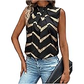 SweatyRocks Women's Pleated Sleeveless Blouse Tops Printed Summer Business Work Shirts