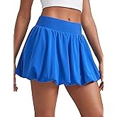 CRZ YOGA High Waisted Bubble Tennis Skirts for Women - Mini Casual Ruffled Hem Lined Balloon Skort with Pockets