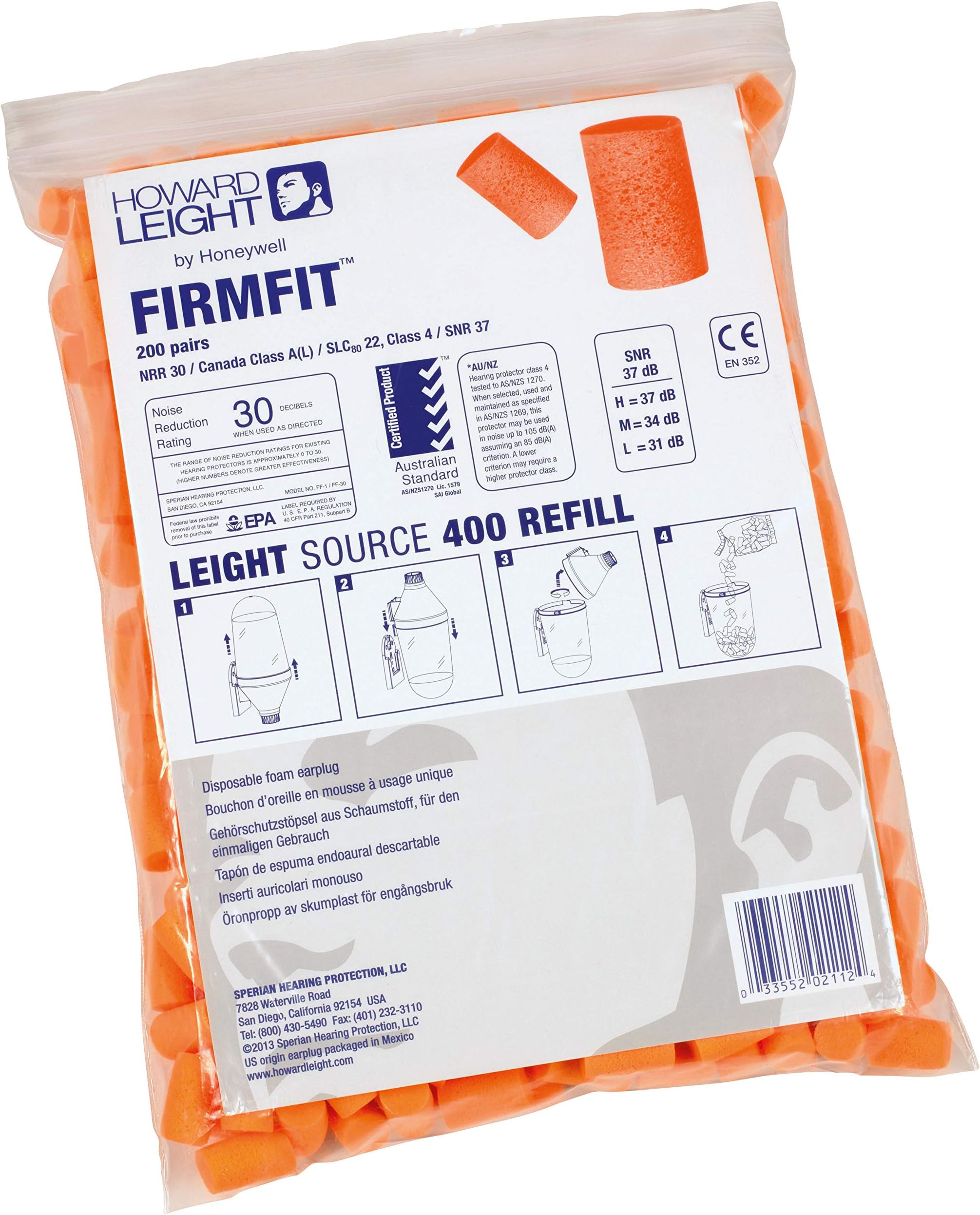 Howard Leight by Honeywell FirmFit Earplug Refill for Leight Source 400 Dispenser, 200-Pairs (FF-LS4)