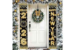 Black and Gold Happy New Year Banner 2026, 71X12 Inch | Black and Gold New Years Decorations 2026, New Years Eve Party Suppli