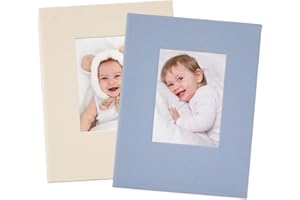 Vienrose Morandi Fabric Cover Photo Album, Each Picture Book Holds 52 Photos for 4x6 Pictures, 2-Pack Small Memory Books for Family Wedding Baby, Beige + Blue