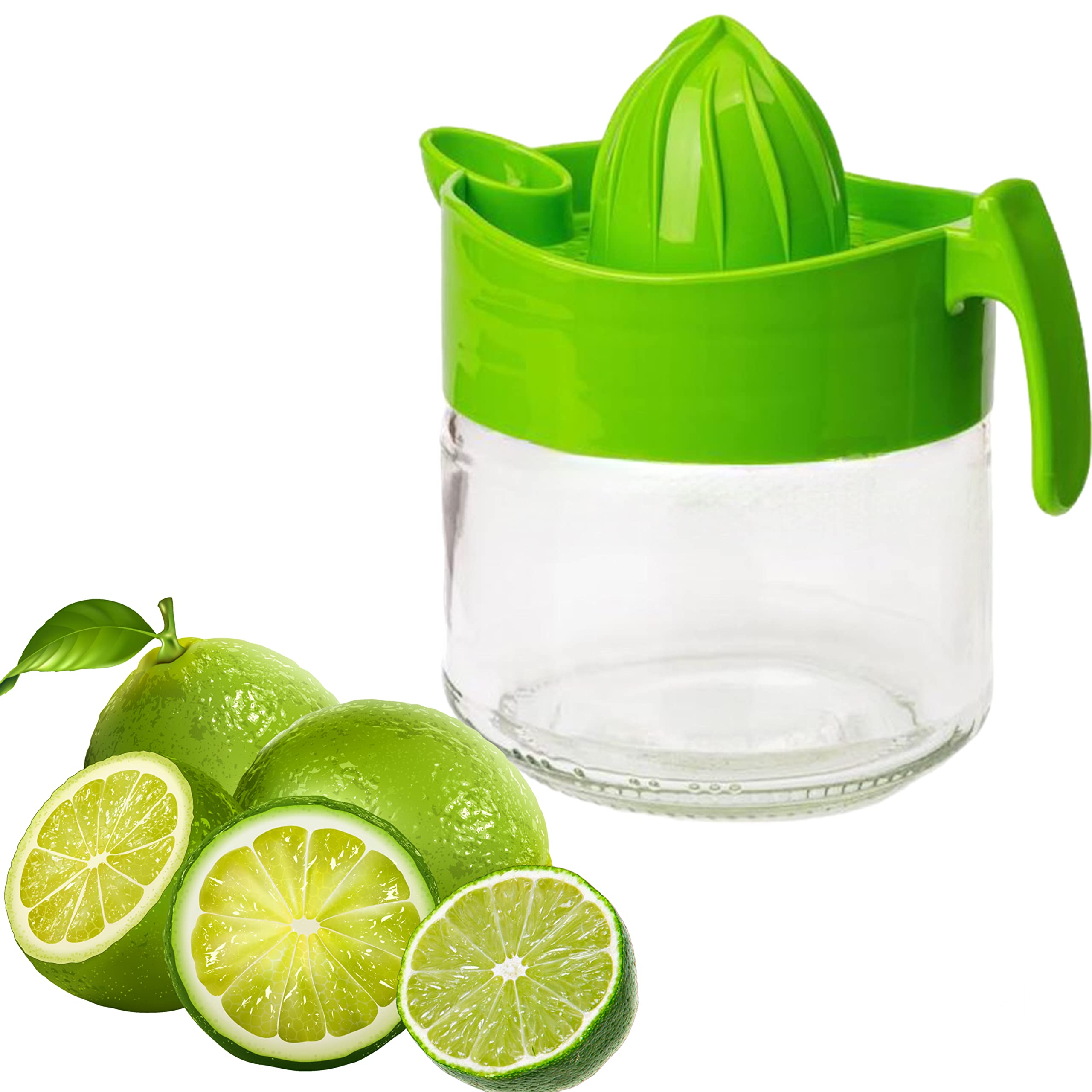 Glass Jar Manual Hand Juicer Citrus Lime Orange Lemon Fruit Press Squeezer Strainer Maker Extractor Fresh Juice filter Healthy Kitchen Gadget Practical Non Slip No Electricity No Noise 300ML (Green)