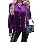 Newshows Women's Velvet Tops Dressy Casual Long Sleeve Smocked Work Blouses Trendy Blusas Elegantes Button Down Shirts
