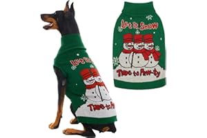 IECOii Christmas Dog Sweater for Large Dogs Girl Boy, Xmas Dog Turtleneck with Leash Hole, Sleeveless Easy On Festive Dogs Sweater Holiday Snowman Snowflake Pattern for Christmas Photos, Green, XXL