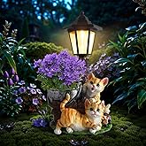 YEPOTUE Solar Cat Outdoor Statues, Garden Sculptures with Flowerpot Decor & Solar Lantern for Yard Art Lawn Ornaments Porch Patio Balcony - Idea Gifts for Women Mom Grandma