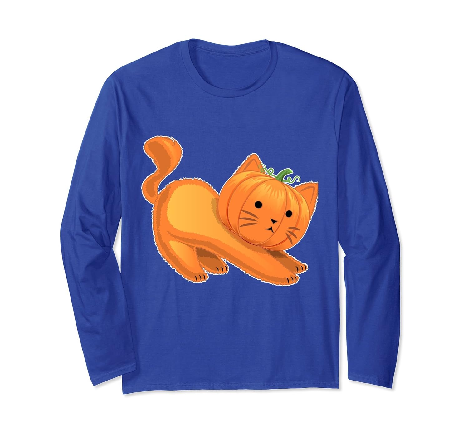 Halloween Cat Pumpkin Jack-O-Lantern Long Sleeve Shirt Women- TPT