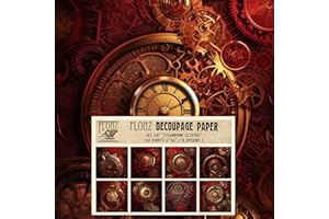 FLONZ Decoupage Paper Pack (24 Sheets 6"x6") Steampunk Clocks # Vintage Styled Pattern Paper for Decoupage, Craft and Scrapbooking