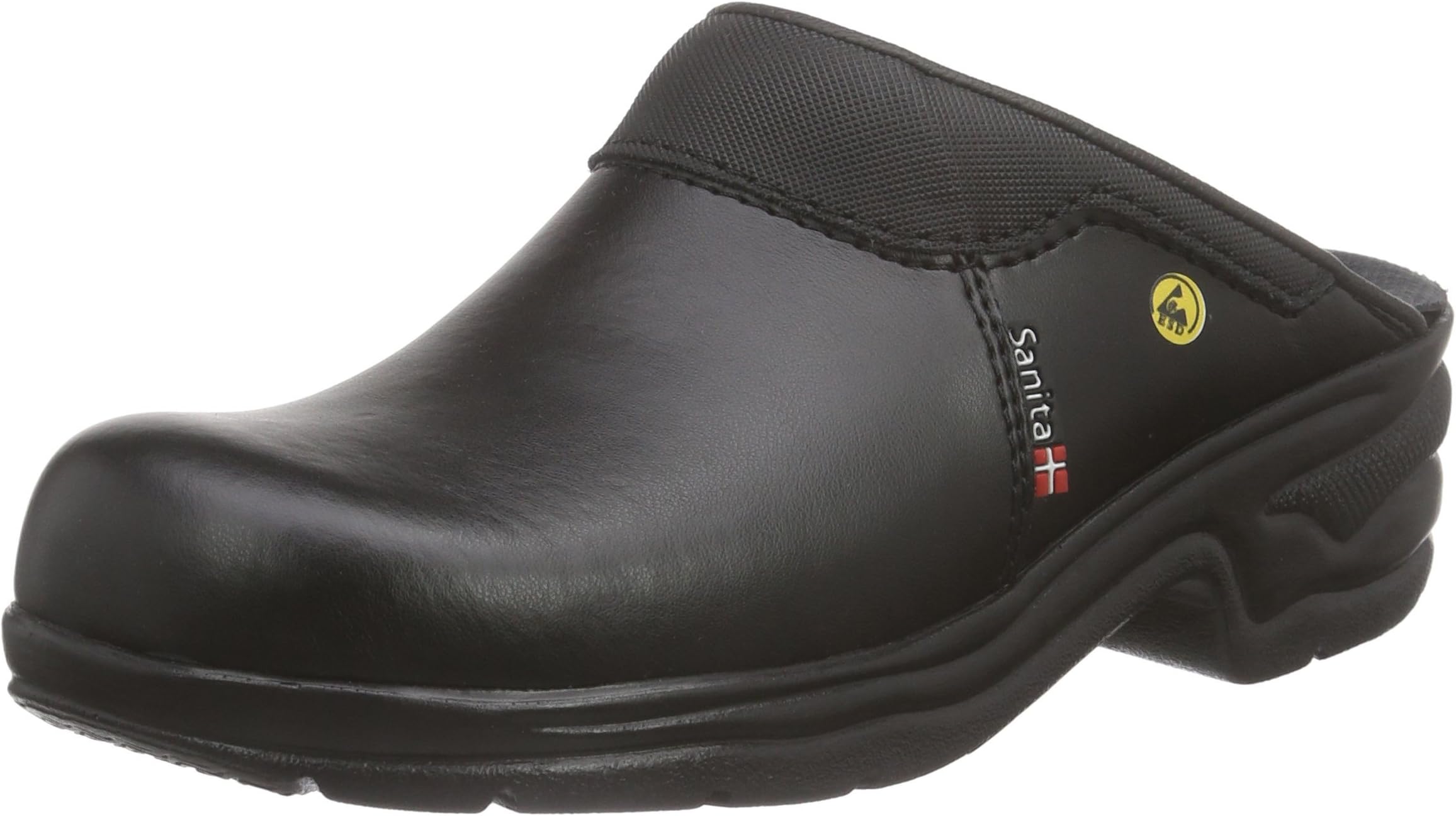 San Pro Light OB Certified ESD Safety Work Clog | Original Handmade | Comfortable Leather Mule Clog, Size: 7 UK, Black