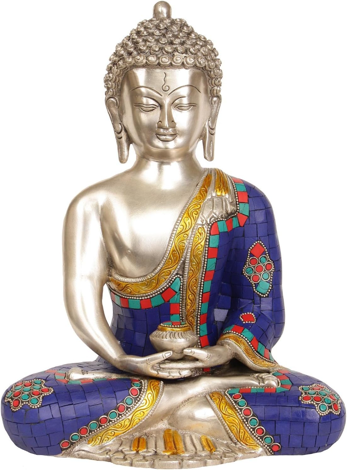 One Art Brass Aone India Inlay Statue of Dhyani Buddha (Brown, Standard)