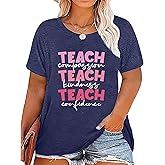 Plus Size Teacher Shirts Teaching is A Work of Heart Letter Print T-Shirt Teacher's Day Gift Summer Short Sleeve Tee Tops