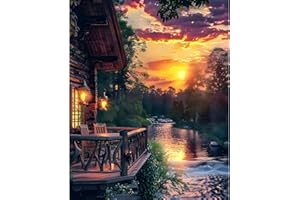 CAMOCIN Paint by Numbers Kit for Adults - Sunset Cabin Adult Paint by Number Kits on Canvas Without Frame for Beginner, Stream Landscape Oil Painting by Numbers Kit for Gift Home Wall Decor 16x20 Inch