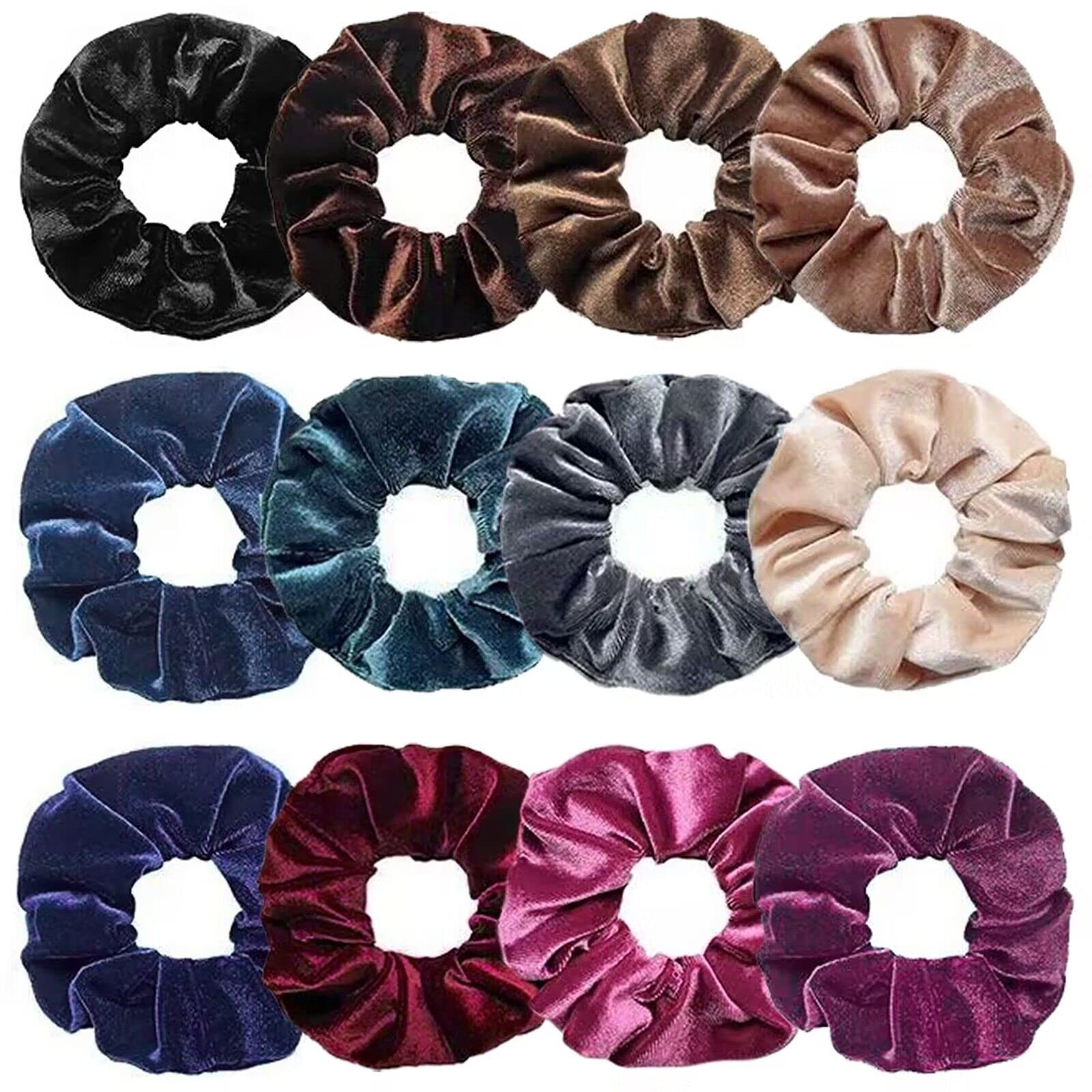 Senllori Scrunchies for Women and Girls, Premium Velvet Scrunchy for Hair, Cute Colors Elastic Thick Bands, Soft Ropes Ponytail Holder Hair Accessories, 12 Pack