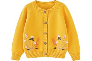 Miccina Baby Toddler Boys Girls Cardigan Sweater Long Sleeve Knit Embroidery Flowers Jacket Outwear Button Tops