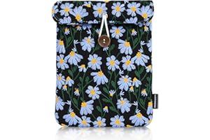 Dadanism 6-7 Inch Embroidered Daisy Floral Padded Sleeve for 7" All-New Kindle Paperwhite/Colorsoft Signature Edition, Protective Sleeve Carrying Case for 6" Kindle E-Reader/Oasis/Kobo E-Reader, Black